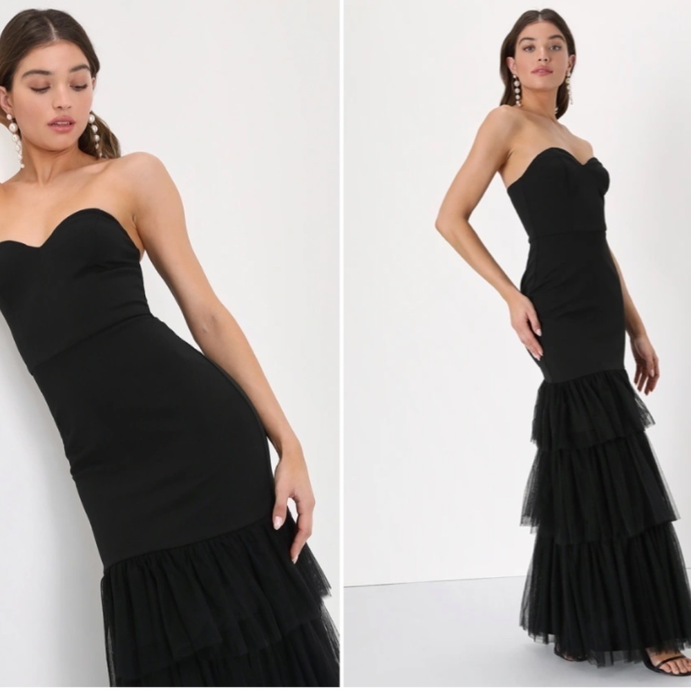 LULU's Elegant Wedding Special Event Sexy Bustier Tiered Ruffle Mermaid Gown